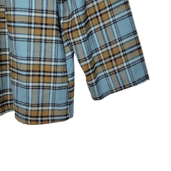 Norton McNaughton Plaid Shacket Shirt Blue Tan Faux Suede Shoulder 3X Cozy - Picture 4 of 13